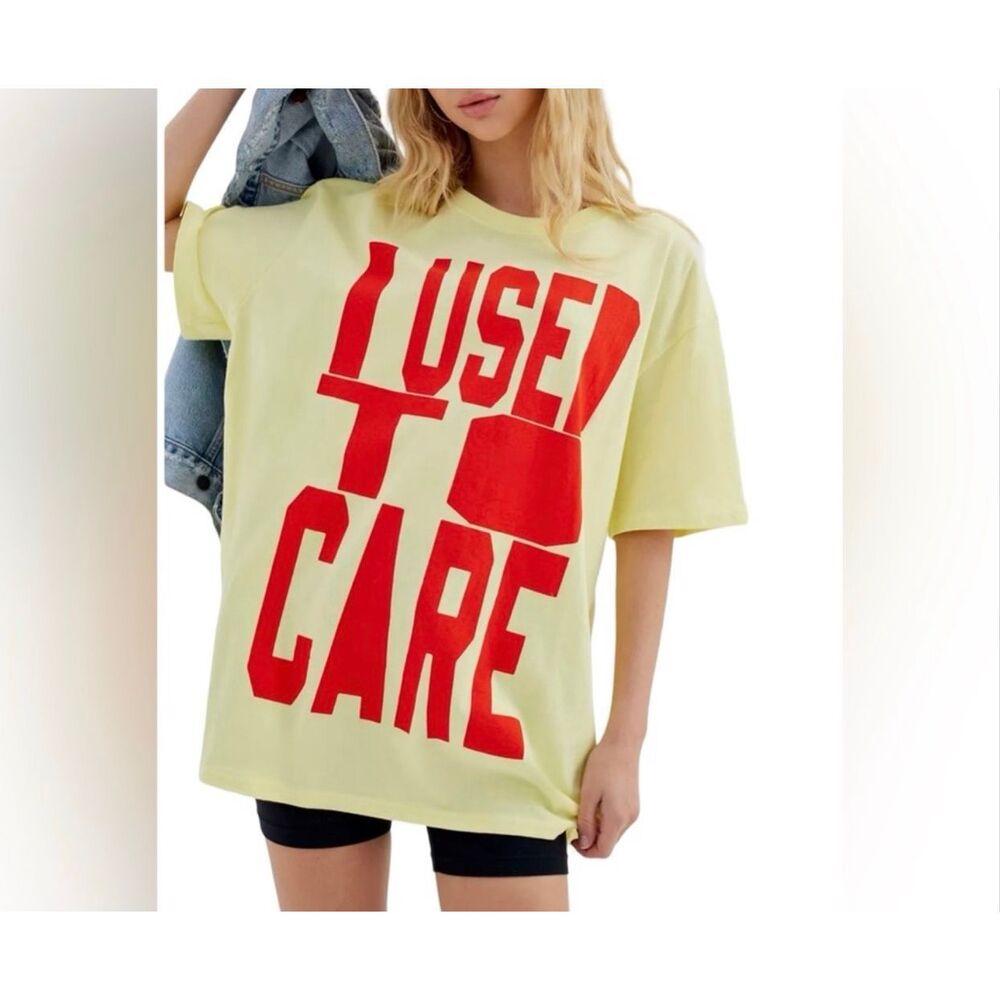 Urban Outfitters UO I Used To Care Oversized Graphic T Shirt Yellow M/L NEW